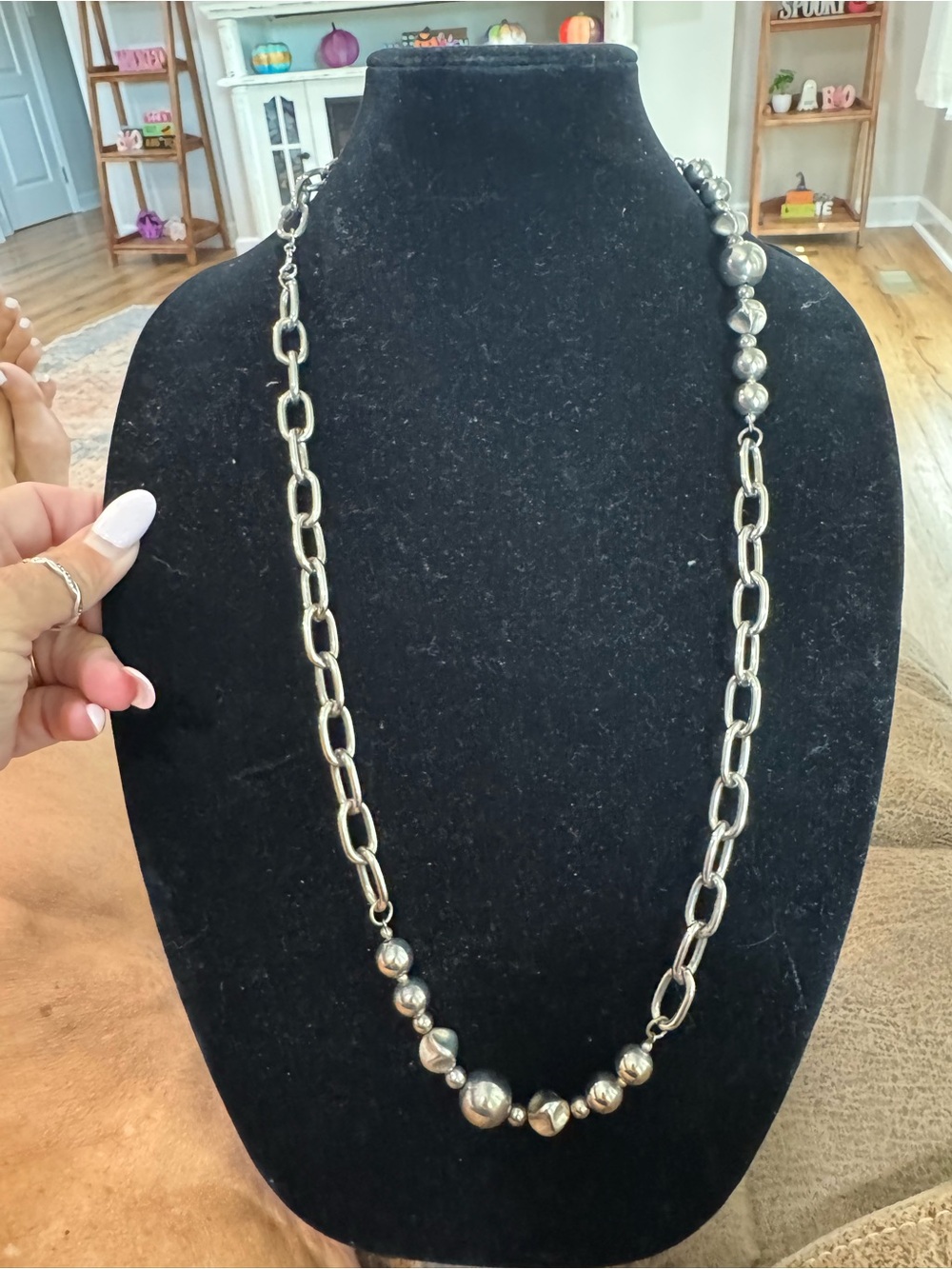 Silver Beaded Link Necklace - Women Jewelry